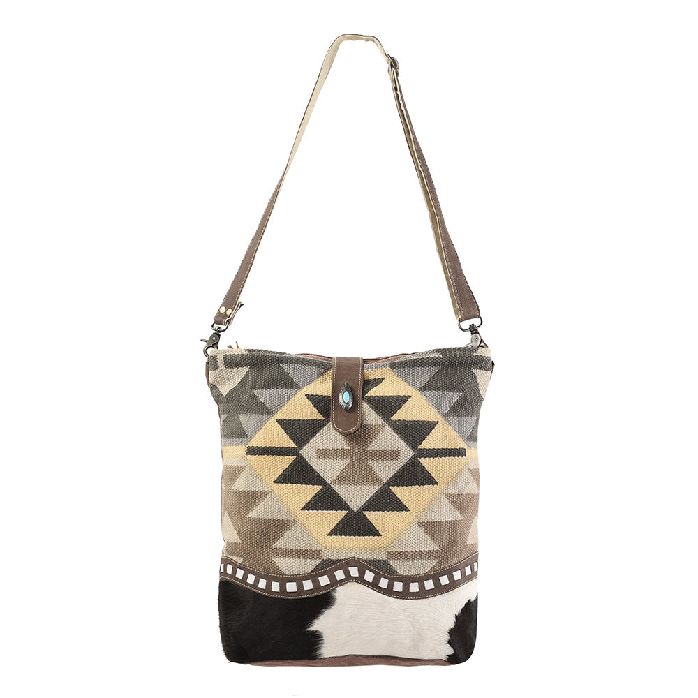 OHLAY KB187 Cross Body Upcycled Canvas Hair-On Genuine Leather women bag western handbag purse