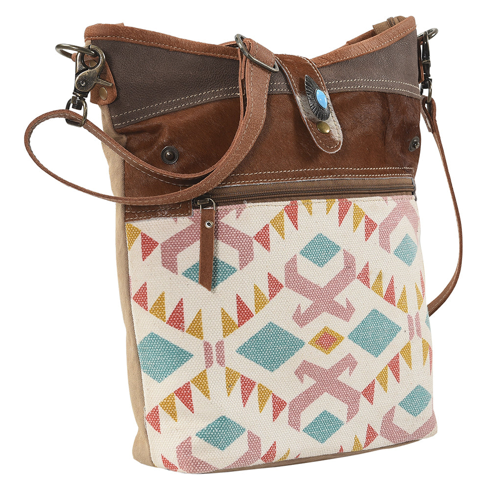 OHLAY MESSENGER Upcycled Canvas Hair-on Genuine Leather women bag western handbag purse