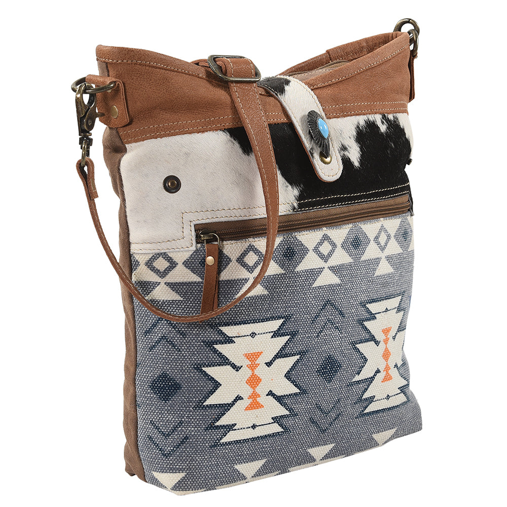 OHLAY MESSENGER Upcycled Canvas Hair-on Genuine Leather women bag western handbag purse
