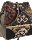 OHLAY Bucket Upcycled Wool Canvas Hair On Genuine Leather Women Bag Western Handbag Purse | Womens Handbags Belt for Summer