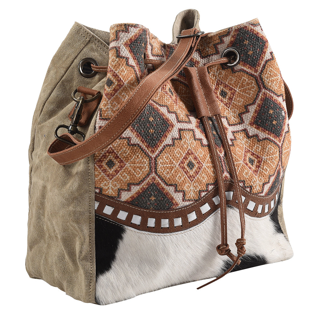 OHLAY KB270 Bucket Upcycled Wool Upcycled Canvas Hair-On Genuine Leather women bag western handbag purse
