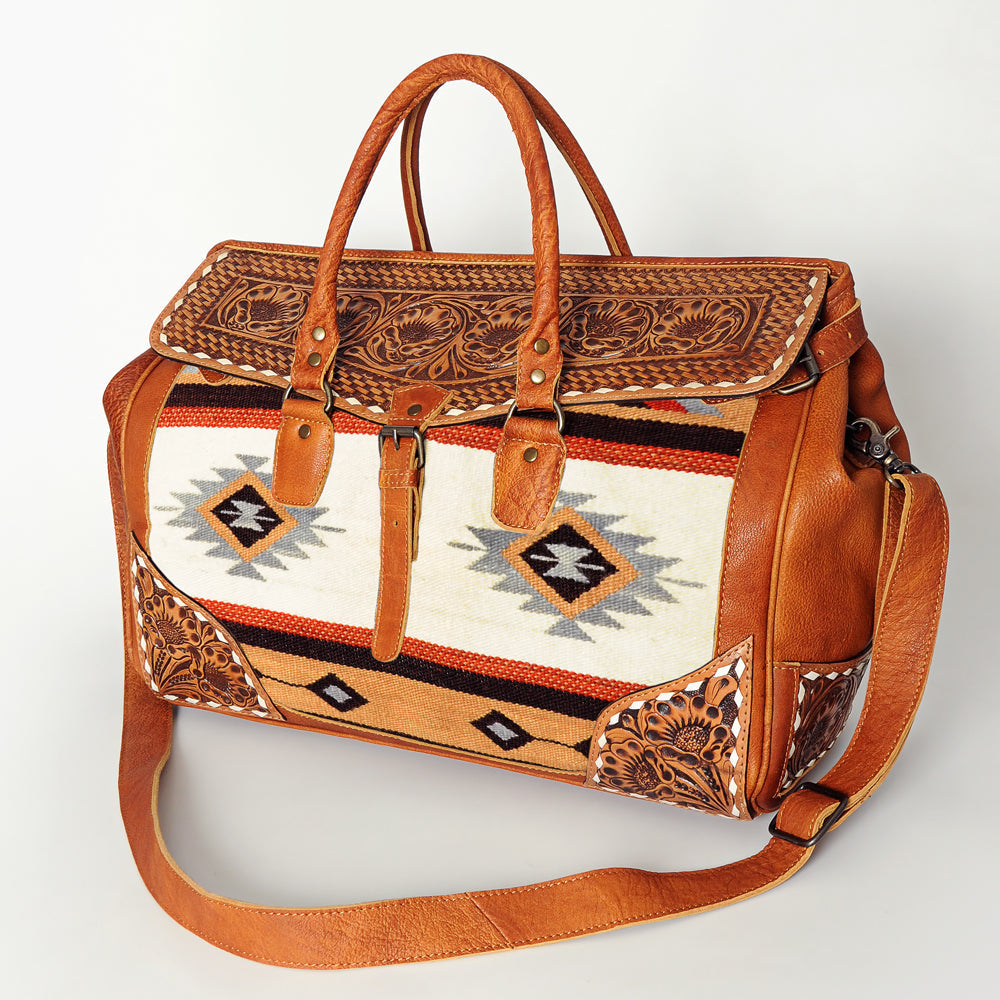 American Darling ADBG516 Duffel Hand Tooled Saddle Blanket Genuine Leather Women Bag Western Handbag Purse