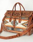 American Darling ADBG516 Duffel Hand Tooled Saddle Blanket Genuine Leather Women Bag Western Handbag Purse