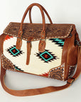 American Darling ADBG516 Duffel Hand Tooled Saddle Blanket Genuine Leather Women Bag Western Handbag Purse