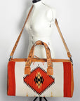 American Darling Duffel Bag for Travel, Hand Tooled Floral Leather & Woven Saddle Blanket, Genuine Western Leather Weekender