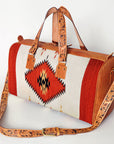 American Darling Duffel Bag for Travel, Hand Tooled Floral Leather & Woven Saddle Blanket, Genuine Western Leather Weekender