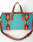 American Darling Duffel Bag for Travel, Hand Tooled Floral Leather & Woven Saddle Blanket, Genuine Western Leather Weekender