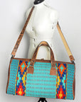 American Darling Duffel Bag for Travel, Hand Tooled Floral Leather & Woven Saddle Blanket, Genuine Western Leather Weekender