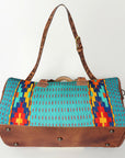 American Darling Duffel Bag for Travel, Hand Tooled Floral Leather & Woven Saddle Blanket, Genuine Western Leather Weekender