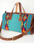 American Darling Duffel Bag for Travel, Hand Tooled Floral Leather & Woven Saddle Blanket, Genuine Western Leather Weekender