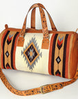 American Darling Duffel Bag for Travel, Hand Tooled Floral Leather & Woven Saddle Blanket, Genuine Western Leather Weekender
