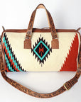 American Darling Duffel Bag for Travel, Hand Tooled Floral Leather & Woven Saddle Blanket, Genuine Western Leather Weekender