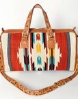American Darling Duffel Bag for Travel, Hand Tooled Floral Leather & Woven Saddle Blanket, Genuine Western Leather Weekender