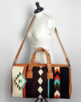 American Darling Duffel Bag for Travel, Hand Tooled Floral Leather & Woven Saddle Blanket, Genuine Western Leather Weekender