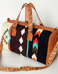 American Darling Duffel Bag for Travel, Hand Tooled Floral Leather & Woven Saddle Blanket, Genuine Western Leather Weekender