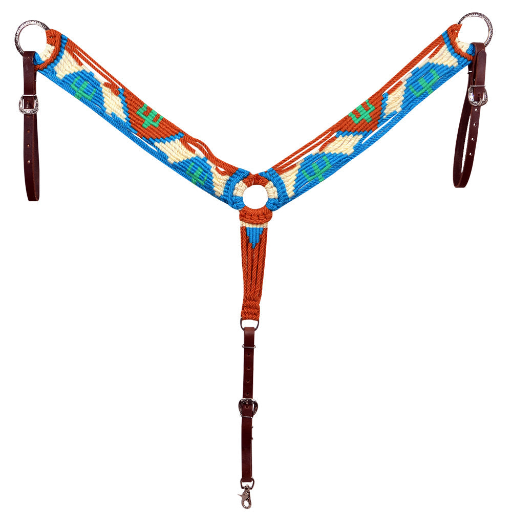 HILASON Cactus Western Wool Breast Collar Headstall Set Tack Set Turquoise &amp; white
