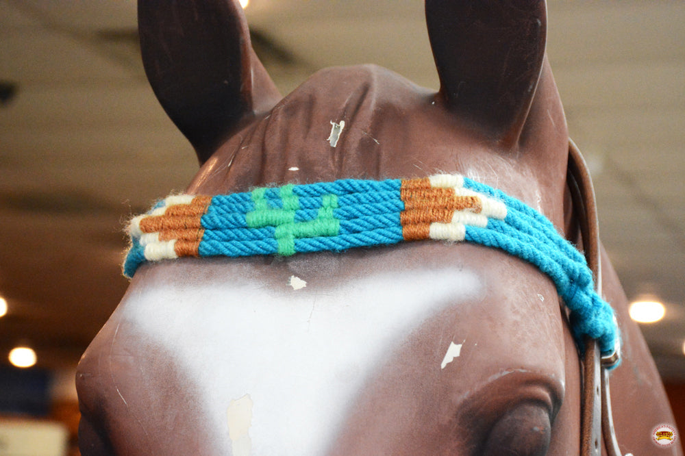 HILASON Cactus Western Wool Breast Collar Headstall Set Tack Set Turquoise &amp; white