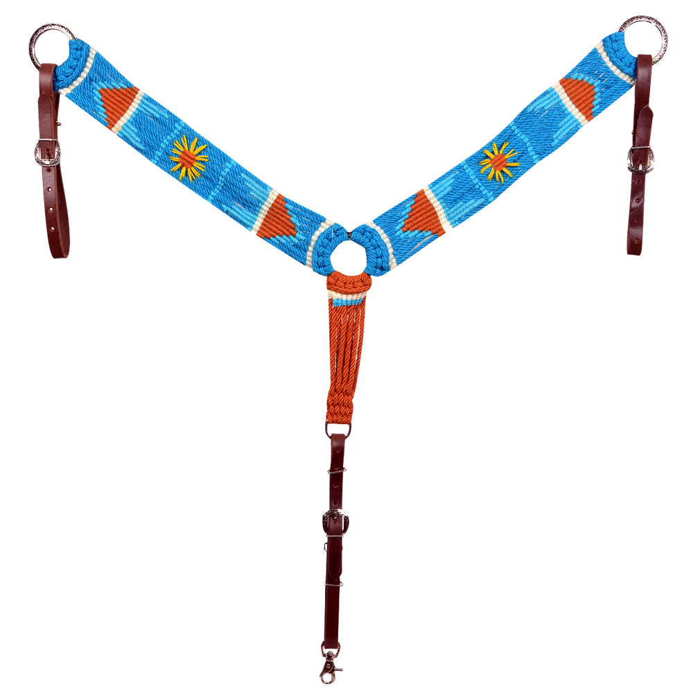 HILASON Sun Western Wool Breast Collar Headstall Set Tack Set Turquoise &amp; Brown