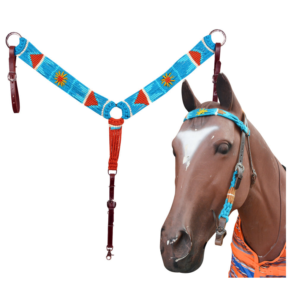 HILASON Sun Western Wool Breast Collar Headstall Set Tack Set Turquoise &amp; Brown