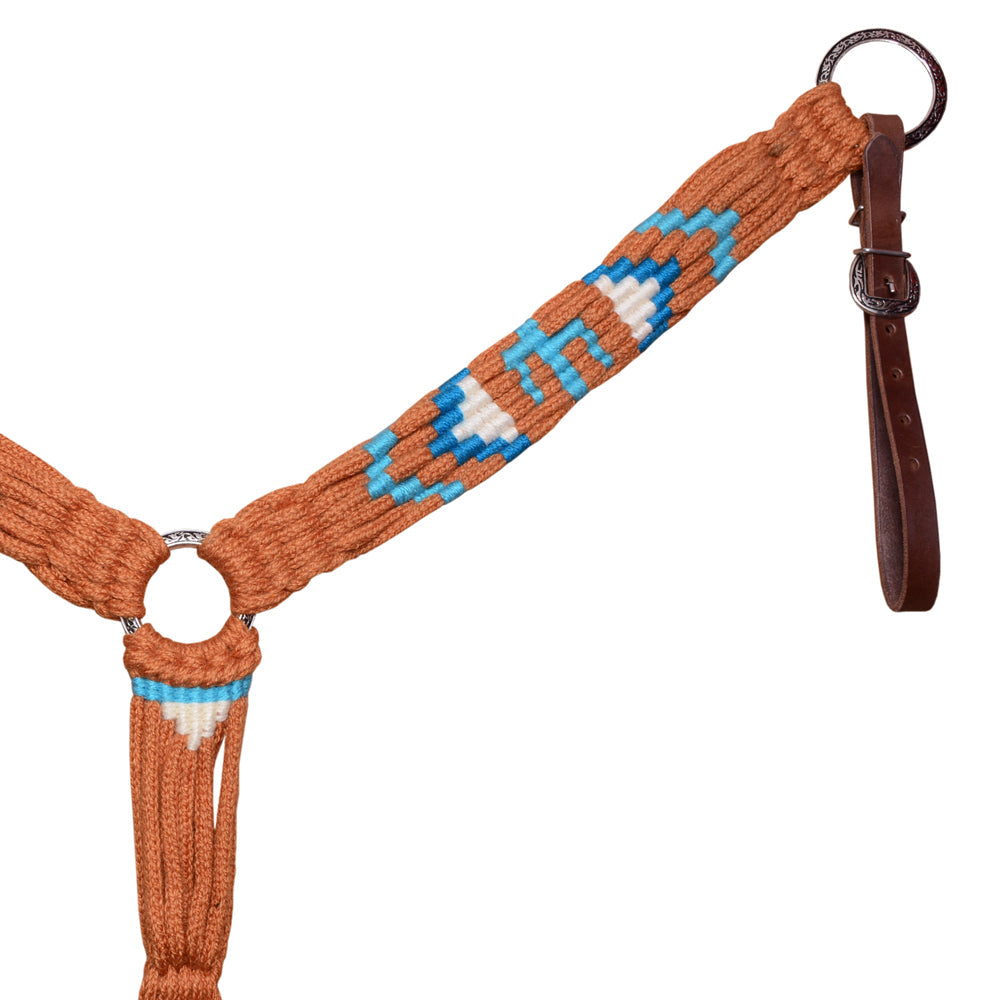 HILASON Cactus Western Wool Breast Collar Headstall Set Tack Set Blue &amp; Brown