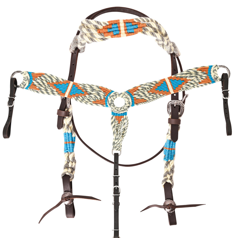 HILASON Western Wool Breast Collar Headstall Set Tack Set Grey &amp; Off White