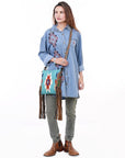 American Darling Hand Tooled Saddle Blanket Genuine Leather Women Bag Western Handbag Purse