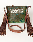 American Darling Western Small Crossbody Bag – Genuine Hair-On Cowhide Leather with Fringes, Adjustable Strap, Handcrafted in Texas