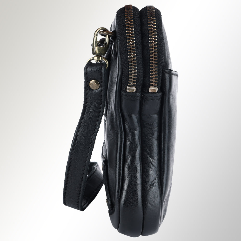 Spaghetti Western Swc205Blk Sling Vintage Handmade Drum Dyed Genuine European Cowhide Leather Women Bag Western Handbag Purse
