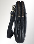 Spaghetti Western Swc205Blk Sling Vintage Handmade Drum Dyed Genuine European Cowhide Leather Women Bag Western Handbag Purse