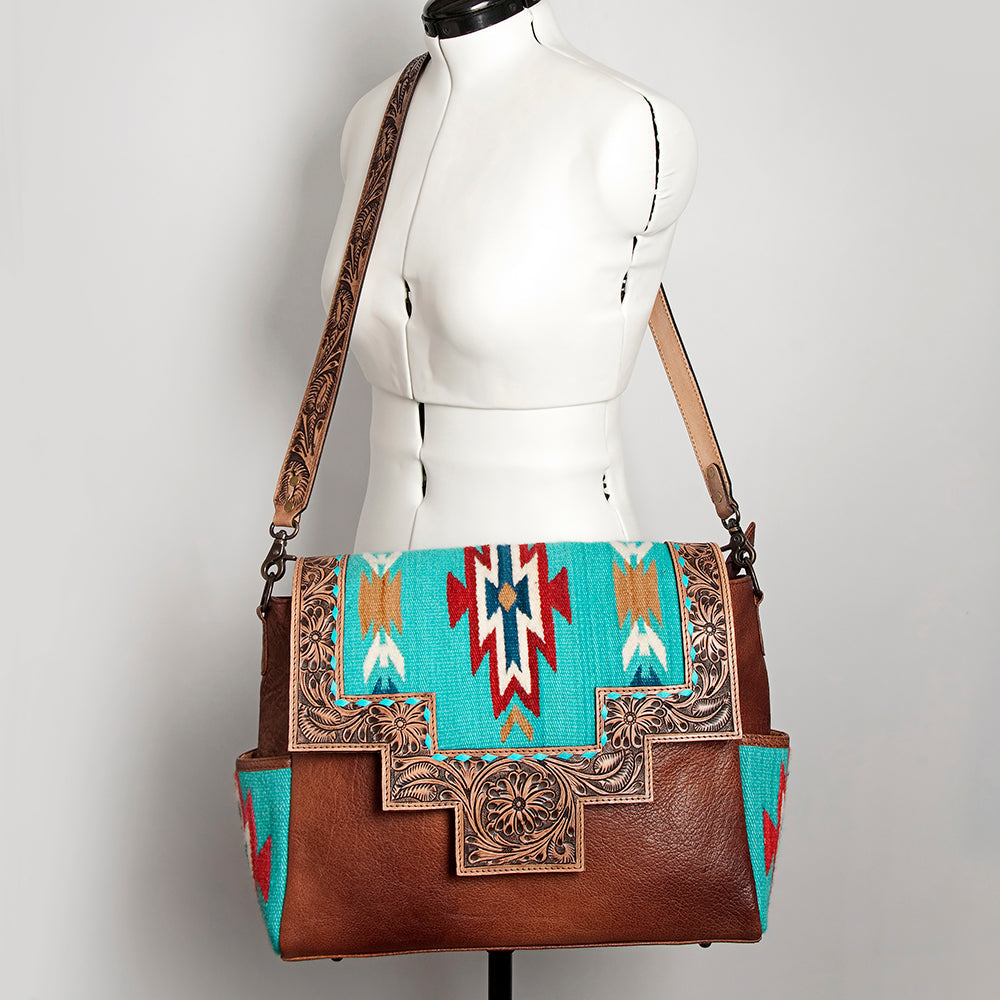 ADBG842D American Darling Hand Tooled Saddle Blanket Genuine Leather Women Bag Western Handbag Purse