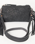 American Darling Small Cross body Bag Western Leather Floral Embossed Damascus Carved Genuine Leather 4.5in x 8in