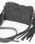 American Darling Small Cross body Bag Western Leather Floral Embossed Damascus Carved Genuine Leather 4.5in x 8in