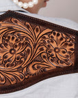 American Darling Leather Hand Tooled Carved Women Denim Shirt Jacket