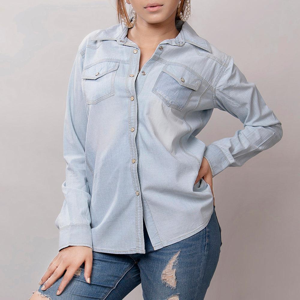 American Darling Leather Hand Tooled Carved Women Denim Shirt Jacket