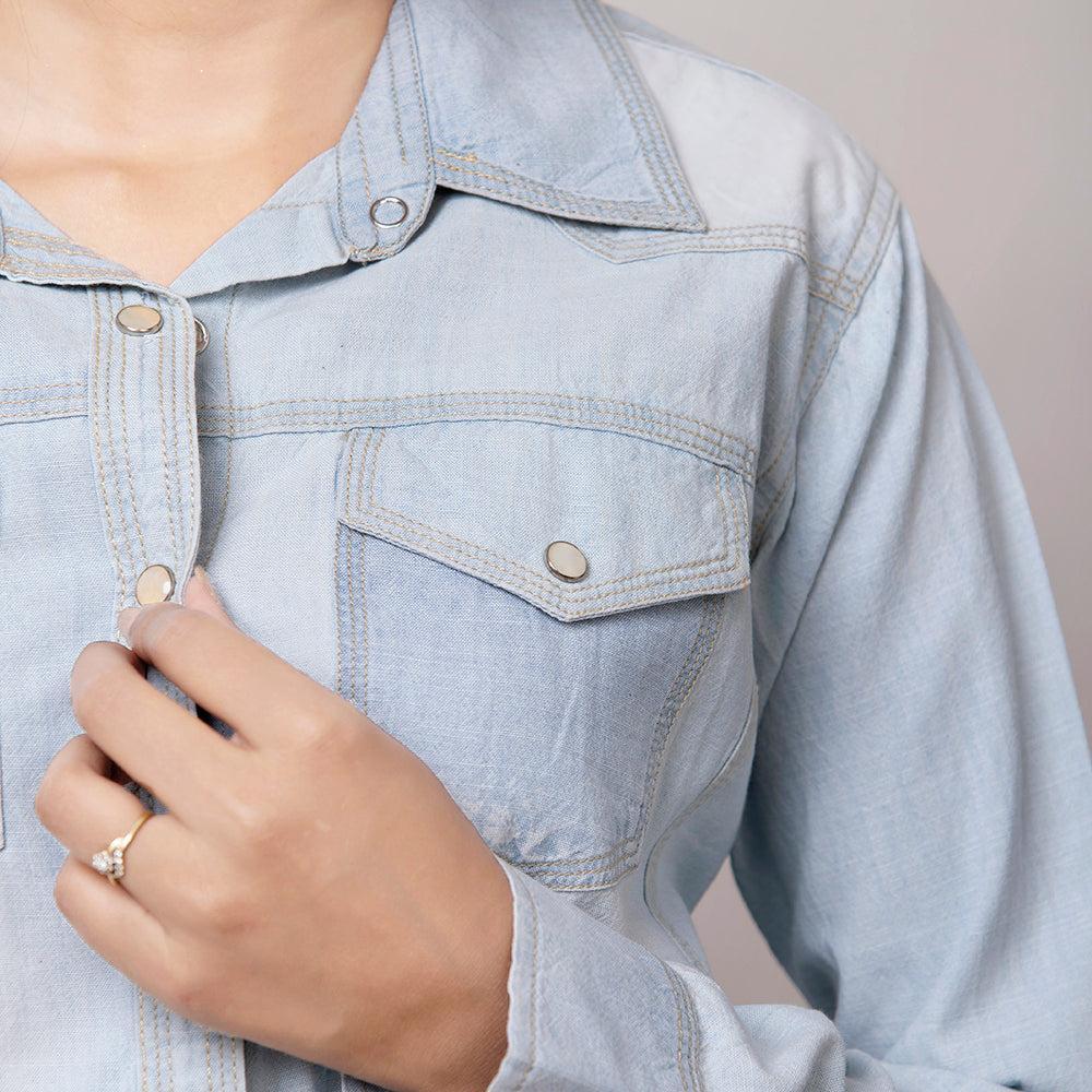 American Darling Leather Hand Tooled Carved Women Denim Shirt Jacket