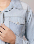 American Darling Leather Hand Tooled Carved Women Denim Shirt Jacket