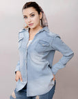 American Darling Leather Hand Tooled Carved Women Denim Shirt Jacket