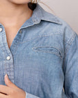 American Darling Leather Hand Tooled Carved Women Denim Shirt Jacket