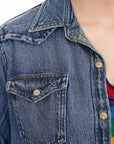American Darling Leather Hand Tooled Carved Women Denim Shirt Jacket