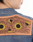 American Darling Leather Hand Tooled Carved Women Denim Shirt Jacket