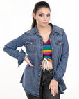 American Darling Leather Hand Tooled Carved Women Denim Shirt Jacket