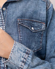 American Darling Leather Hand Tooled Carved Women Denim Shirt Jacket