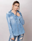American Darling Leather Hand Tooled Carved Women Denim Shirt Jacket