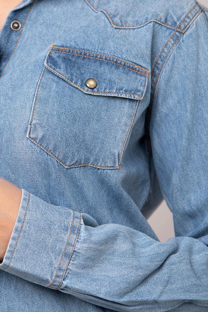 American Darling Leather Hand Tooled Carved Women Denim Shirt Jacket