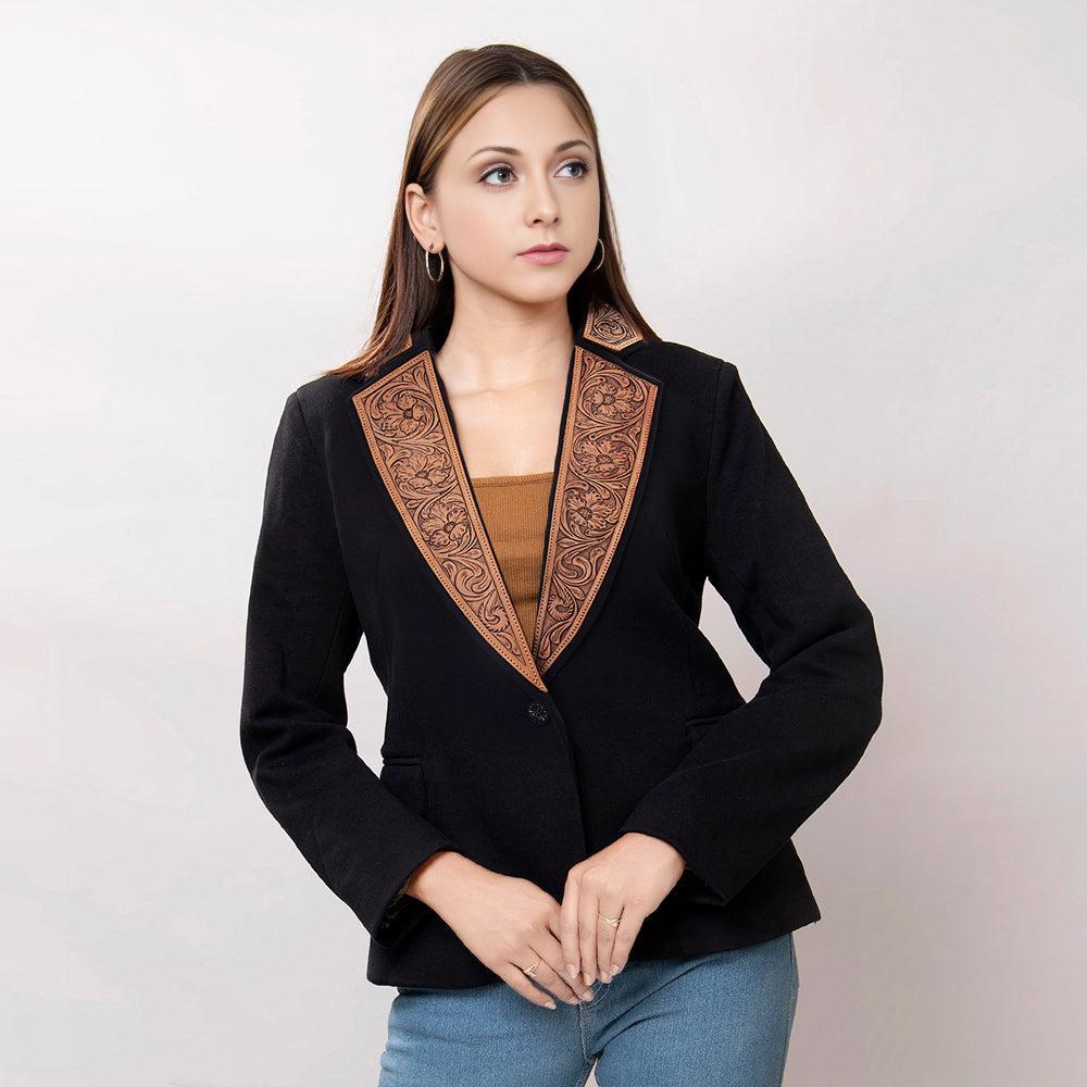 ADBZ011 Genuine leather Hand tooled hand carved Women Blazer dress jacket ladies Girl