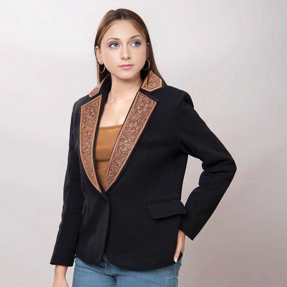 ADBZ011 Genuine leather Hand tooled hand carved Women Blazer dress jacket ladies Girl