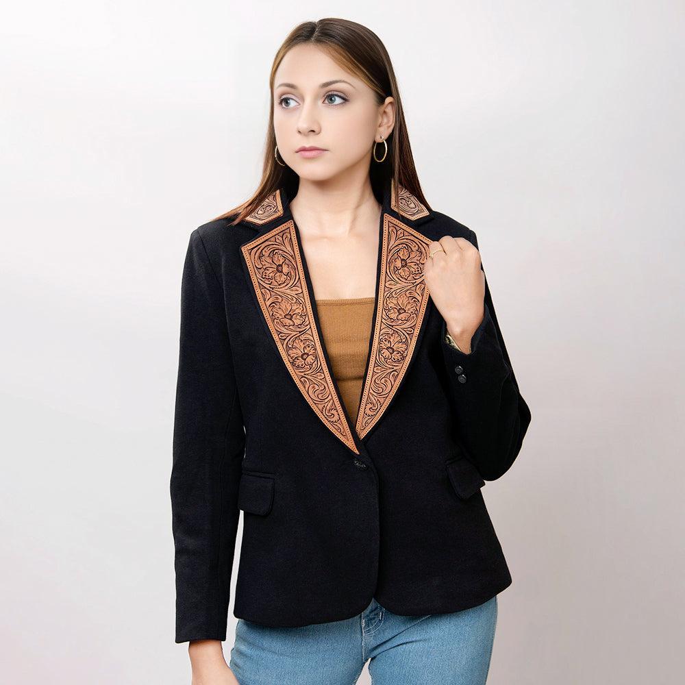 ADBZ011 Genuine leather Hand tooled hand carved Women Blazer dress jacket ladies Girl