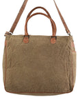 Upcycled Wool Canvas Tote With Genuine Leather Accent Western Style Handbag Everyday