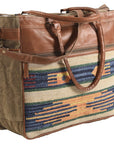 Upcycled Wool Canvas Tote With Genuine Leather Accent Western Style Handbag Everyday