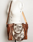 American Darling ADBG923 Tote Hand Tooled Hair-On Genuine Leather Women Bag Western Handbag Purse
